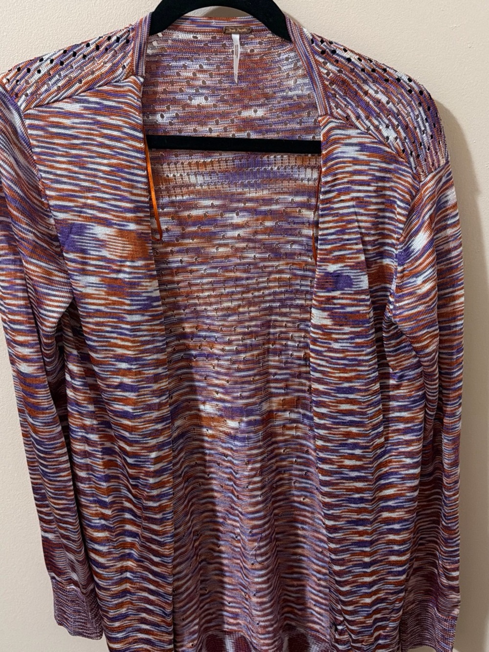 Free People Open-Front Multicolor Knit Cardigan — Purple, Orange, White